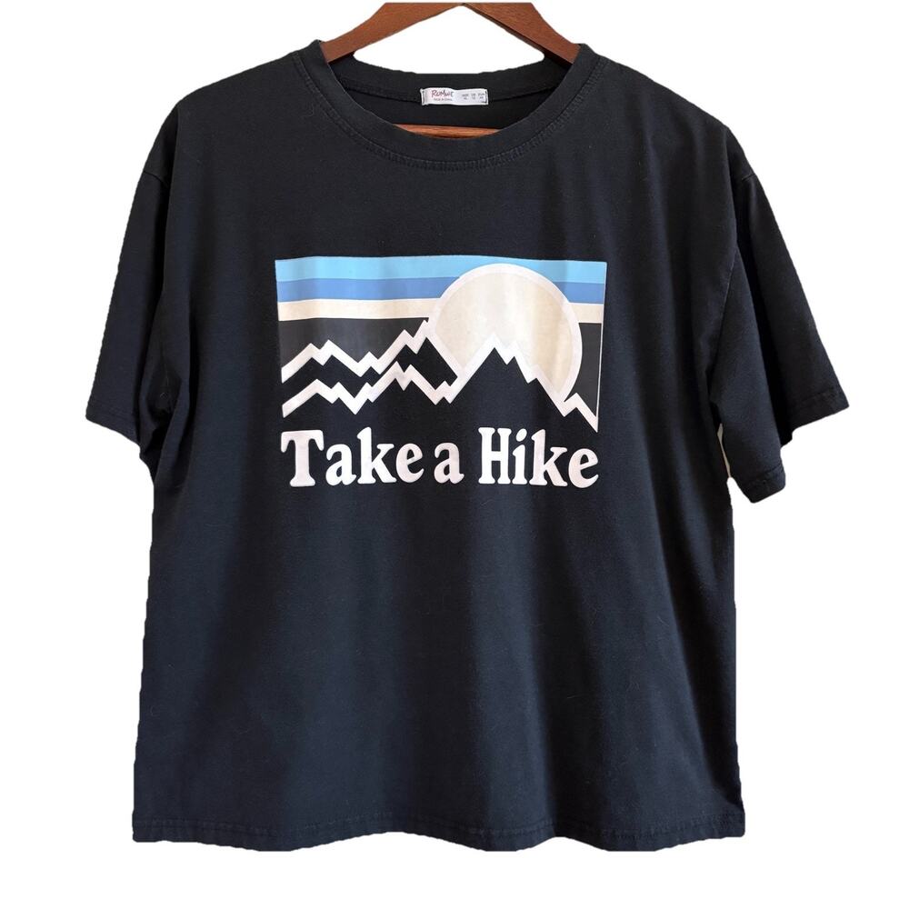 Romwe Women’s Black Cropped “Take A Hike” T-shirt Size XL Cotton Blend Outdoors